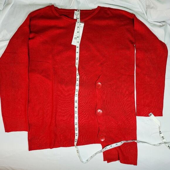 NY Collection Red Asymmetrical Sweater Chic Button Detail Knit Top Size petite L - Picture 6 of 12